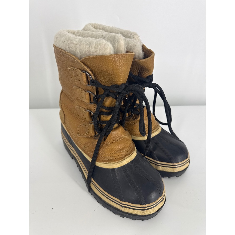 Eddie Bauer Leather Duck Snow Boots Size 6 Steel Shank Utility Winter Faux Fur